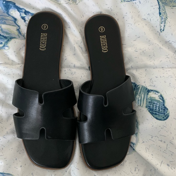 Rihero Shoes - Black Women's Slide Sandals size 9